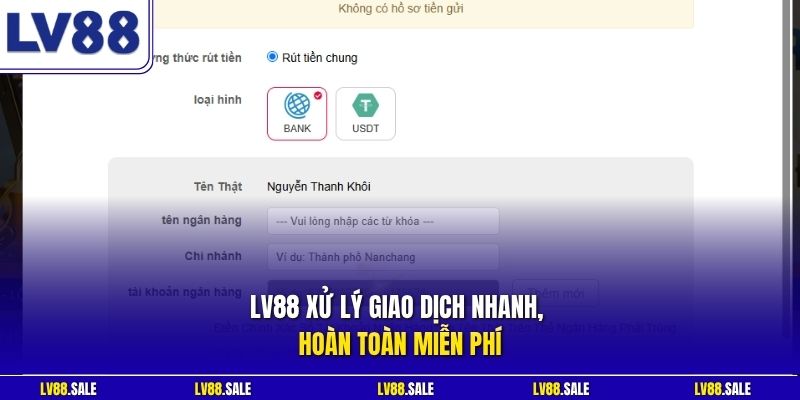 LV88 xử lý giao dịch nhanh, hoàn toàn miễn phí